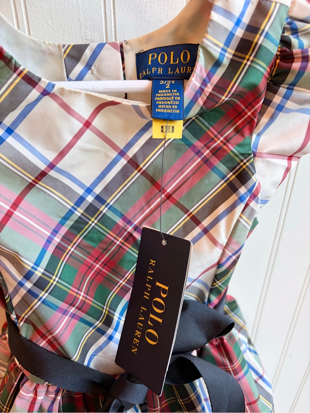 NWT Polo Ralph Lauren Girls Classic Plaid Twill Dress with Black Bow Size 2T - Picture 2 of 4